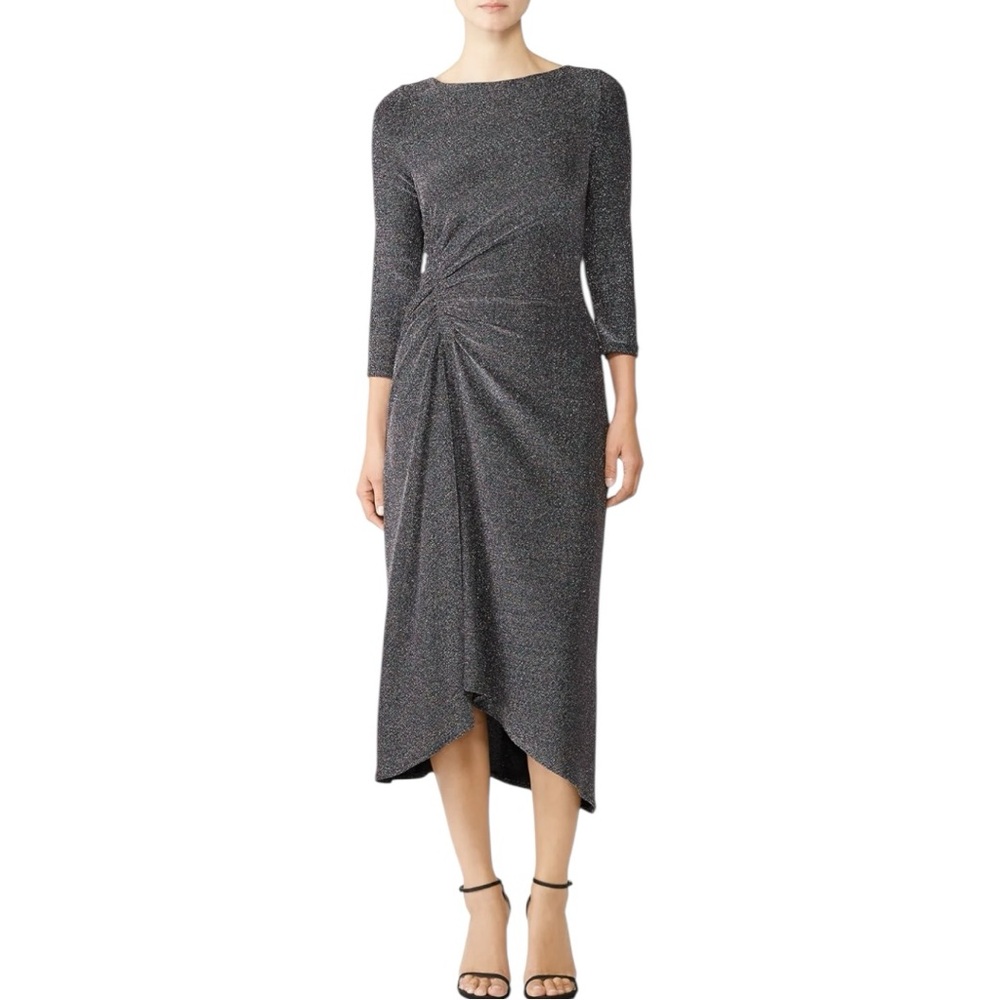 Donna Morgan Metallic Knit Midi Dress size 6 Long Sleeves Cocktail Party Holiday